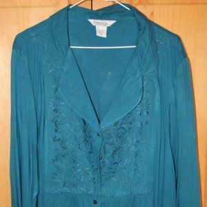 Nomadic Traders Teal Embroidered Button-Front Blouse